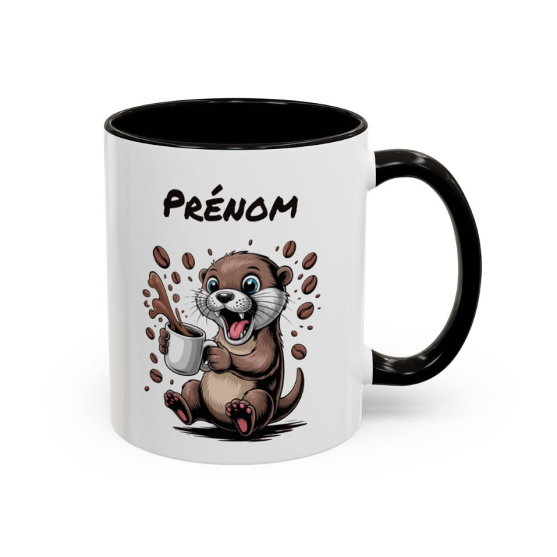 Mug Personnalisable Loutre et Café – Tasse avec Prénom – Cadeau Animal Mignon Humour – 325 ml