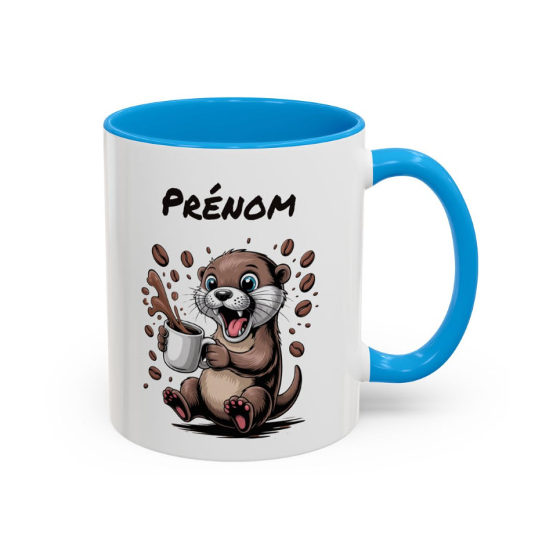 Mug Personnalisable Loutre et Café – Tasse avec Prénom – Cadeau Animal Mignon Humour – 325 ml