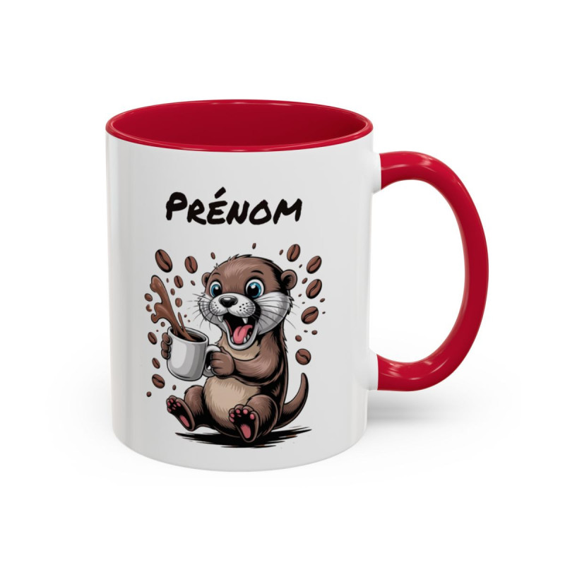 Mug Personnalisable Loutre et Café – Tasse avec Prénom – Cadeau Animal Mignon Humour – 325 ml