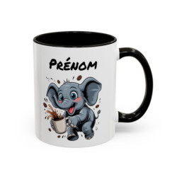 Mug Personnalisable Éléphant et Café – Tasse avec Prénom – Cadeau Drôle Animal Mignon – 325 ml