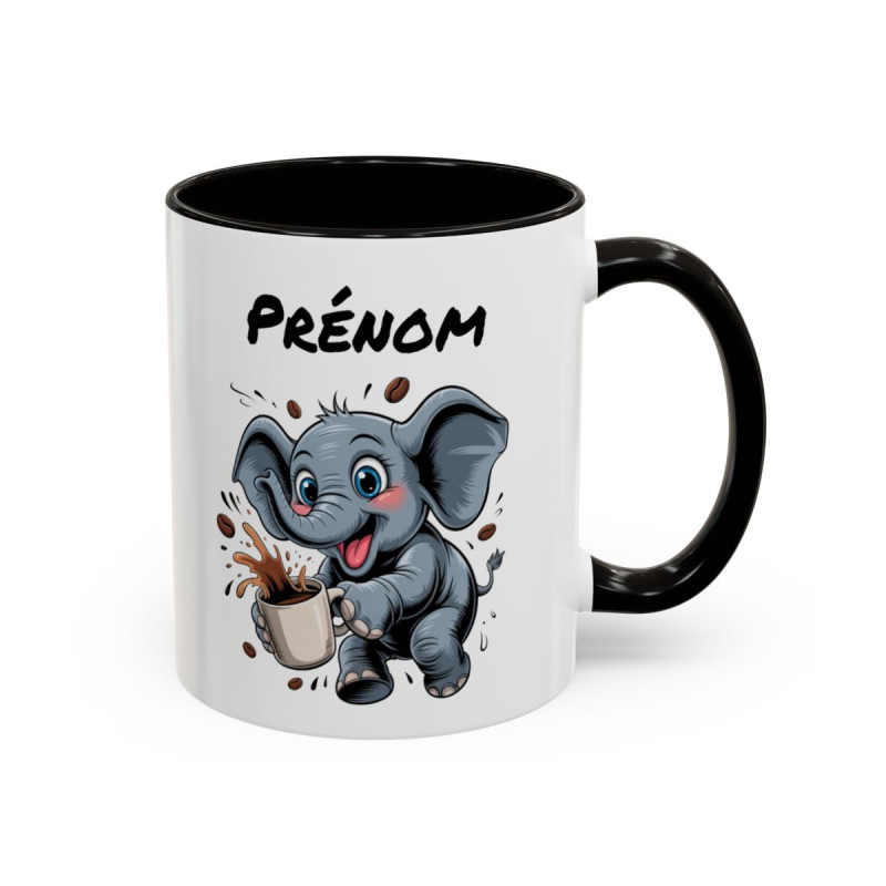 Mug Personnalisable Éléphant et Café – Tasse avec Prénom – Cadeau Drôle Animal Mignon – 325 ml