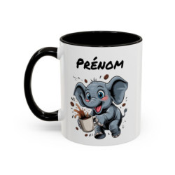 Mug Personnalisable Éléphant et Café – Tasse avec Prénom – Cadeau Drôle Animal Mignon – 325 ml