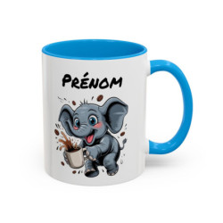 Mug Personnalisable Éléphant et Café – Tasse avec Prénom – Cadeau Drôle Animal Mignon – 325 ml