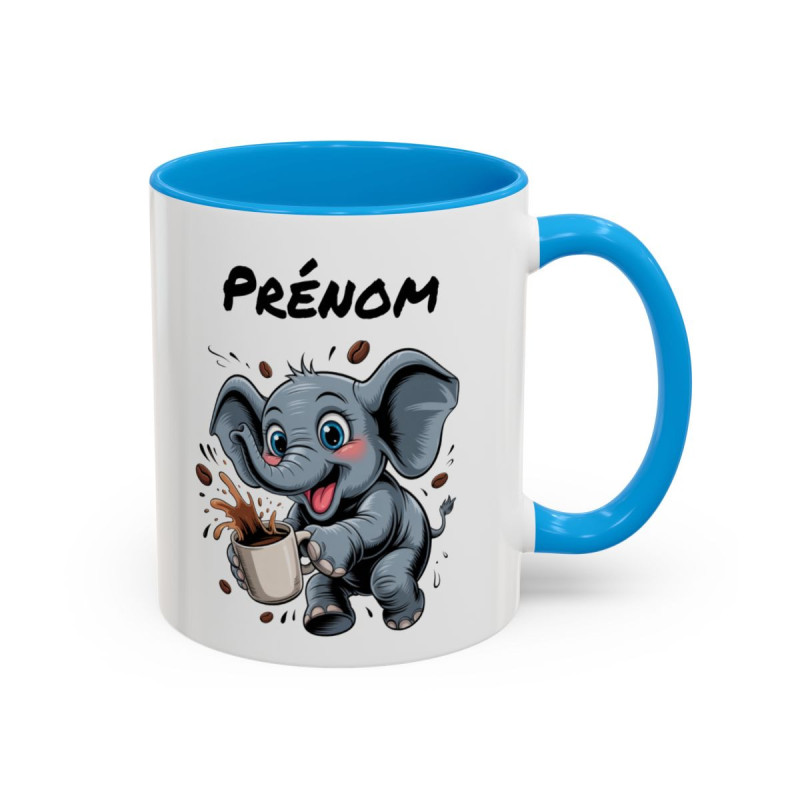 Mug Personnalisable Éléphant et Café – Tasse avec Prénom – Cadeau Drôle Animal Mignon – 325 ml