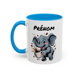Mug Personnalisable Éléphant et Café – Tasse avec Prénom – Cadeau Drôle Animal Mignon – 325 ml