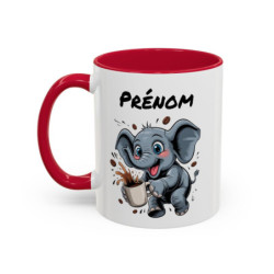 Mug Personnalisable Éléphant et Café – Tasse avec Prénom – Cadeau Drôle Animal Mignon – 325 ml