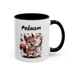 Mug Personnalisable Écureuil et Café – Tasse avec Prénom – Cadeau Drôle Animal Mignon – 325 ml