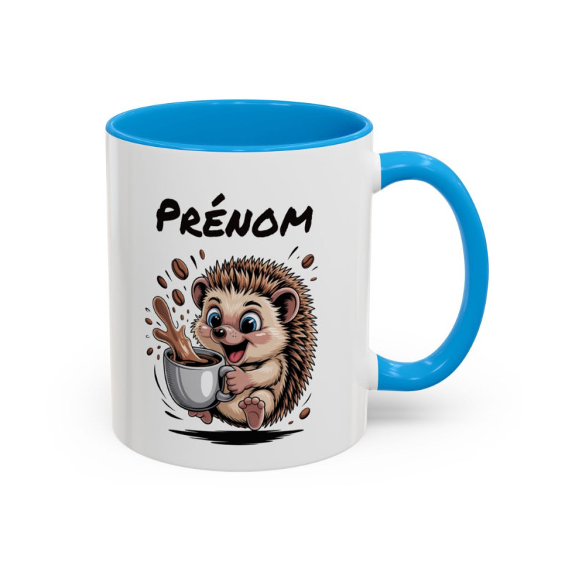 Mug Personnalisable Hérisson Buveur de Café – Tasse avec Prénom – Cadeau Drôle Animal Mignon – 325 ml