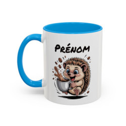 Mug Personnalisable Hérisson Buveur de Café – Tasse avec Prénom – Cadeau Drôle Animal Mignon – 325 ml