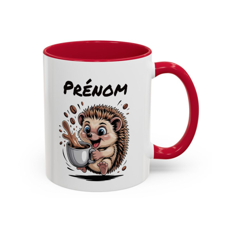 Mug Personnalisable Hérisson Buveur de Café – Tasse avec Prénom – Cadeau Drôle Animal Mignon – 325 ml