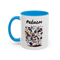 Mug Personnalisable Vache et Café – Tasse avec Prénom – Cadeau Drôle Animal Mignon – 325 ml