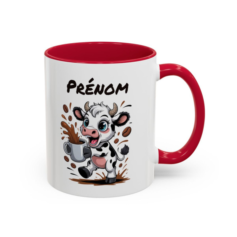 Mug Personnalisable Vache et Café – Tasse avec Prénom – Cadeau Drôle Animal Mignon – 325 ml