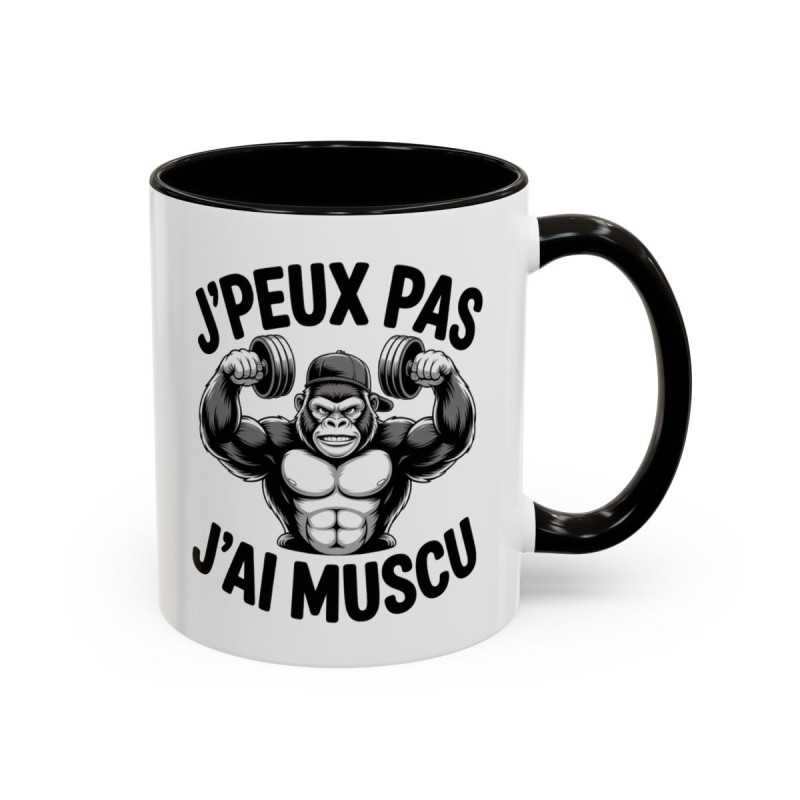 Mug Musculation Humour – J’Peux Pas J’Ai Muscu – Gorille Bodybuilder – Tasse Fitness Cadeau Sport
