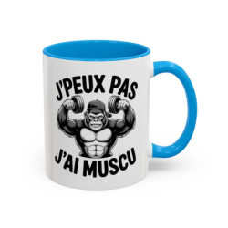 Mug Musculation Humour – J’Peux Pas J’Ai Muscu – Gorille Bodybuilder – Tasse Fitness Cadeau Sport