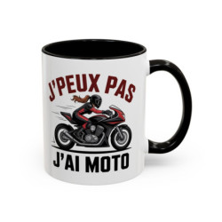 Mug Motard J’Peux Pas J’ai Moto – Tasse Humour Biker – Cadeau Passion Moto Homme Femme – Noir et Rouge – 325ml