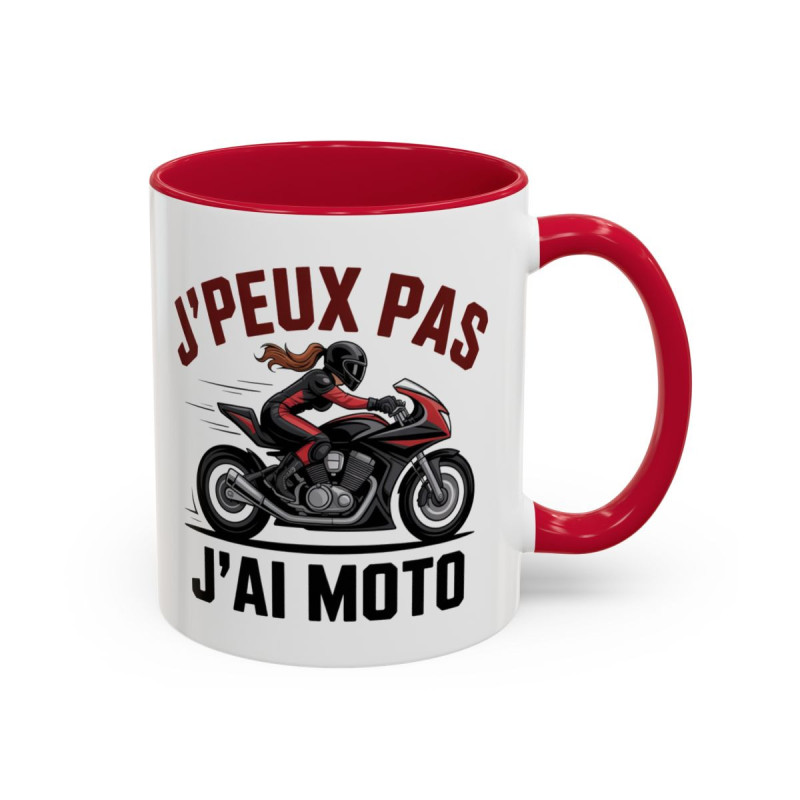 Mug Motard J’Peux Pas J’ai Moto – Tasse Humour Biker – Cadeau Passion Moto Homme Femme – Noir et Rouge – 325ml