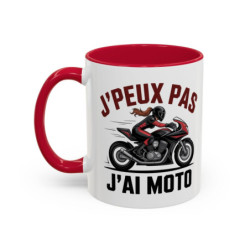 Mug Motard J’Peux Pas J’ai Moto – Tasse Humour Biker – Cadeau Passion Moto Homme Femme – Noir et Rouge – 325ml