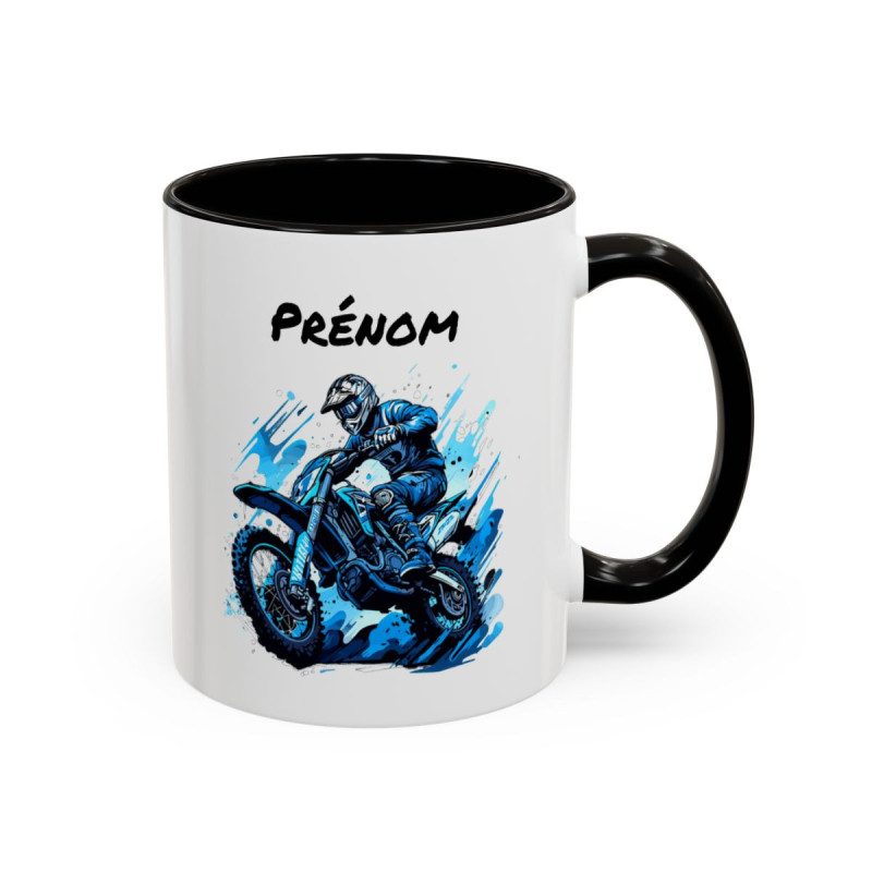 Mug Motocross Personnalisé – Tasse Pilote Moto Cross – Cadeau Motard Tout-Terrain – Noir Bleu Rouge – 325 ml