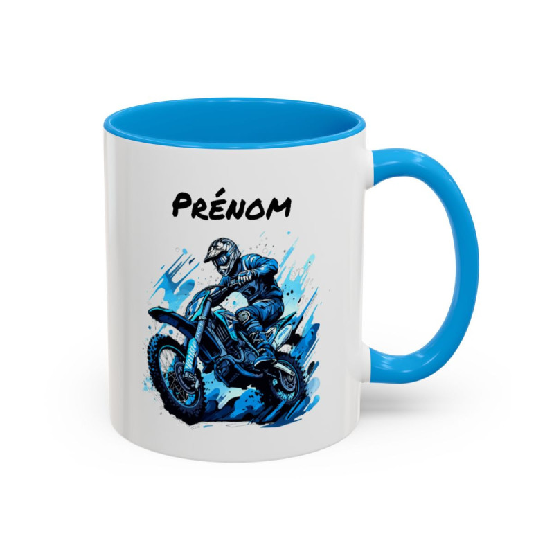 Mug Motocross Personnalisé – Tasse Pilote Moto Cross – Cadeau Motard Tout-Terrain – Noir Bleu Rouge – 325 ml