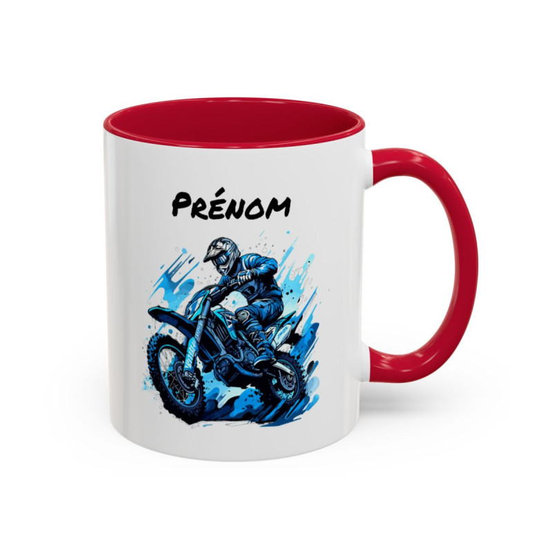 Mug Motocross Personnalisé – Tasse Pilote Moto Cross – Cadeau Motard Tout-Terrain – Noir Bleu Rouge – 325 ml