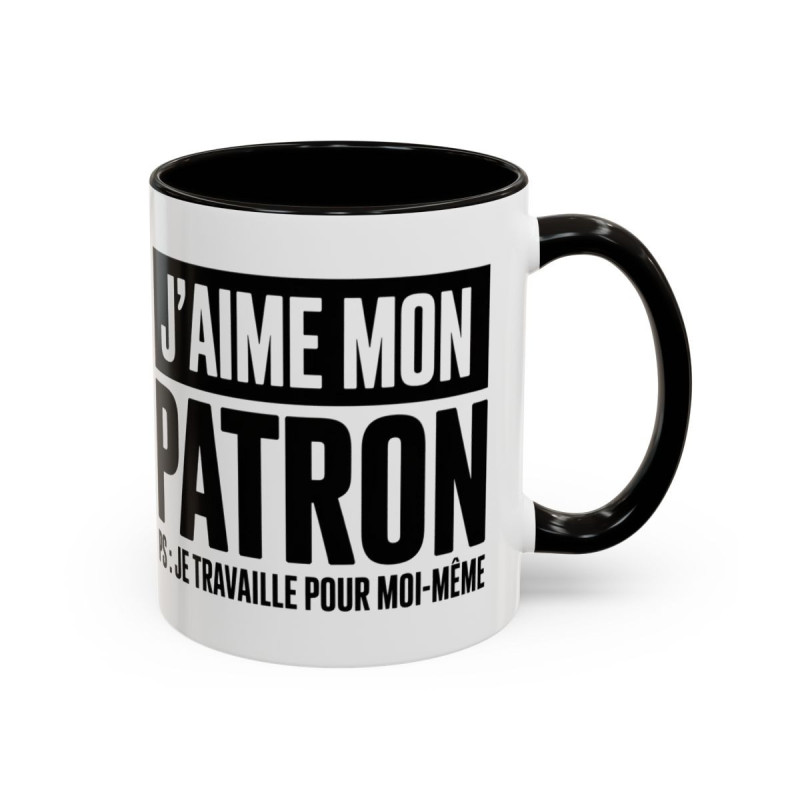 Mug J’aime mon patron je travaille pour moi-même – Tasse Céramique Humour Entrepreneur – Cadeau Auto-Entrepreneur