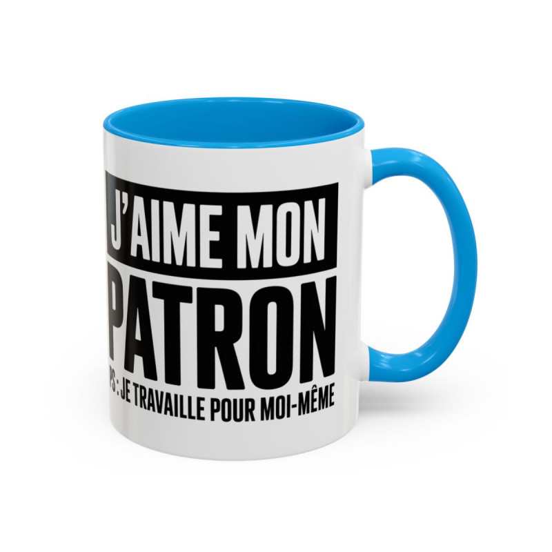 Mug J’aime mon patron je travaille pour moi-même – Tasse Céramique Humour Entrepreneur – Cadeau Auto-Entrepreneur