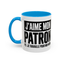 Mug J’aime mon patron je travaille pour moi-même – Tasse Céramique Humour Entrepreneur – Cadeau Auto-Entrepreneur