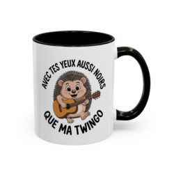 Tasse Hérisson Musicien 325ml – Mug Humour Français Twingo JuL – Cadeau Original Amis Collègues Céramique Noir Bleu Rouge