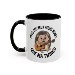 Tasse Hérisson Musicien 325ml – Mug Humour Français Twingo JuL – Cadeau Original Amis Collègues Céramique Noir Bleu Rouge