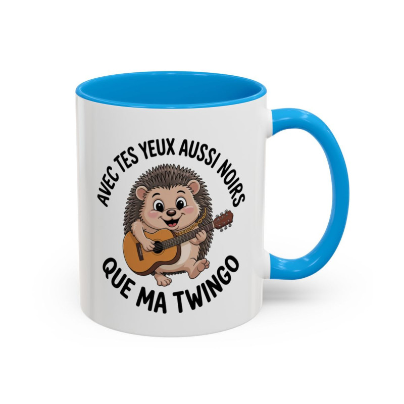 Tasse Hérisson Musicien 325ml – Mug Humour Français Twingo JuL – Cadeau Original Amis Collègues Céramique Noir Bleu Rouge