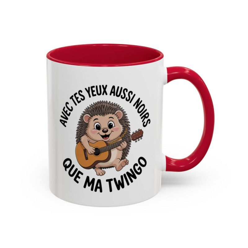 Tasse Hérisson Musicien 325ml – Mug Humour Français Twingo JuL – Cadeau Original Amis Collègues Céramique Noir Bleu Rouge