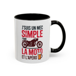 Mug J’suis un Mec Simple Moto Apéro – Tasse Céramique Humour Motard – Cadeau Biker Original