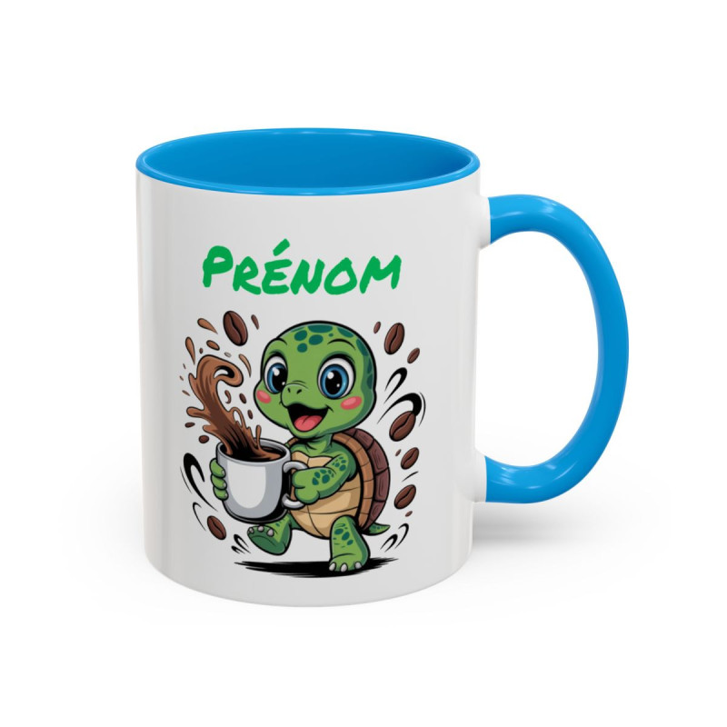 Mug Prénom Personnalisable Tortue – Tasse Céramique Mignonne Amoureux du Café – Cadeau Original Enfant Collègue Famille