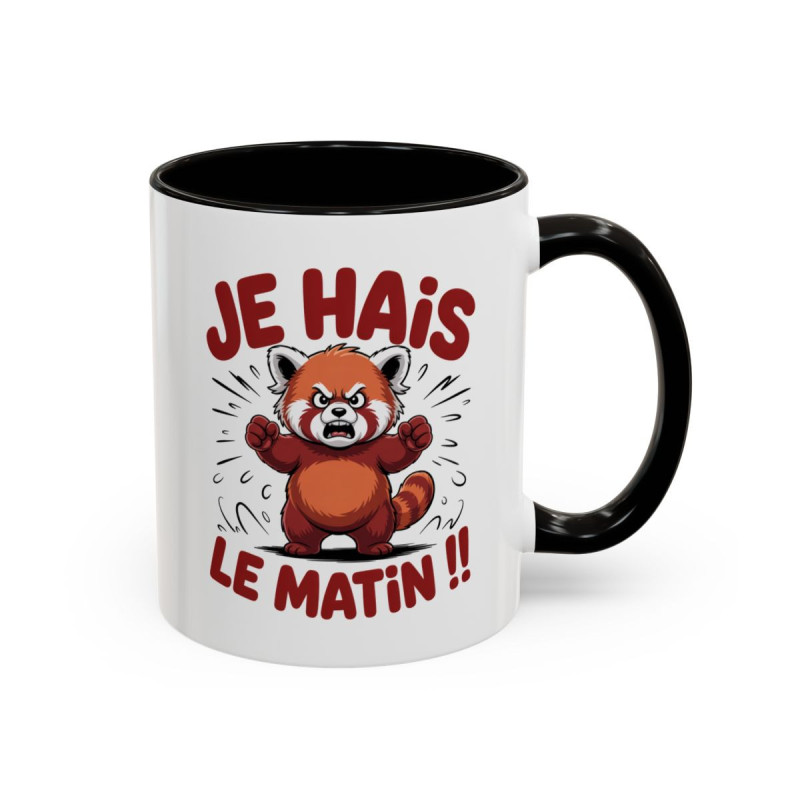 Mug Je hais le matin – Tasse Céramique Panda Roux Humoristique – Cadeau Réveil Difficile Bureau Collègue