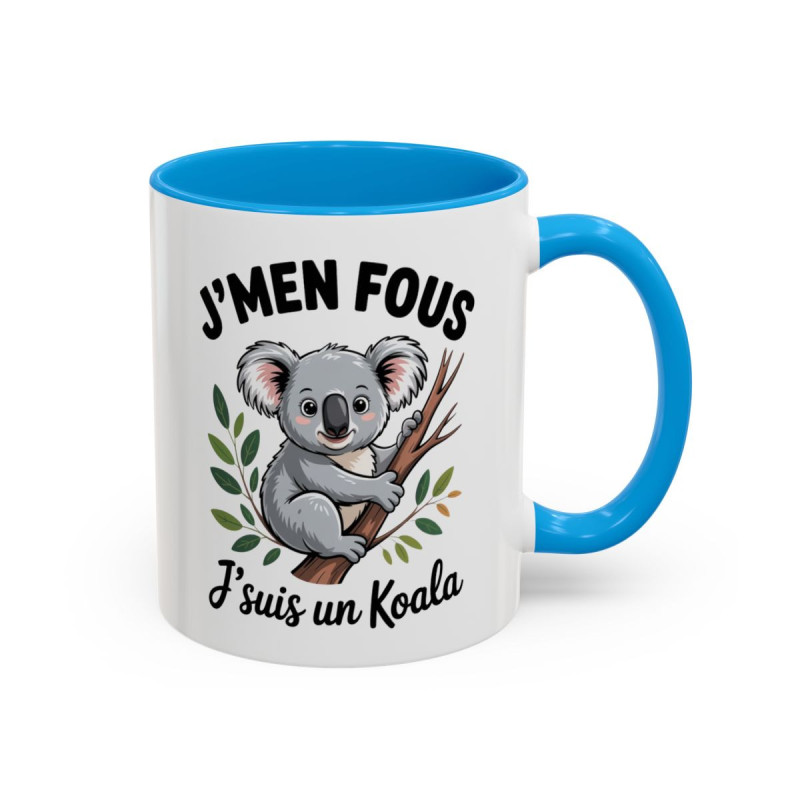 Mug J’men fous j’suis un koala – Tasse Céramique Humour Animal Cool – Cadeau Zen Détente Original