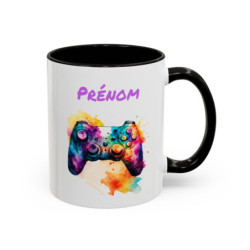 Mug Personnalisé Prénom Gamer – Tasse Céramique Manette Gaming Aquarelle – Cadeau Joueur Original