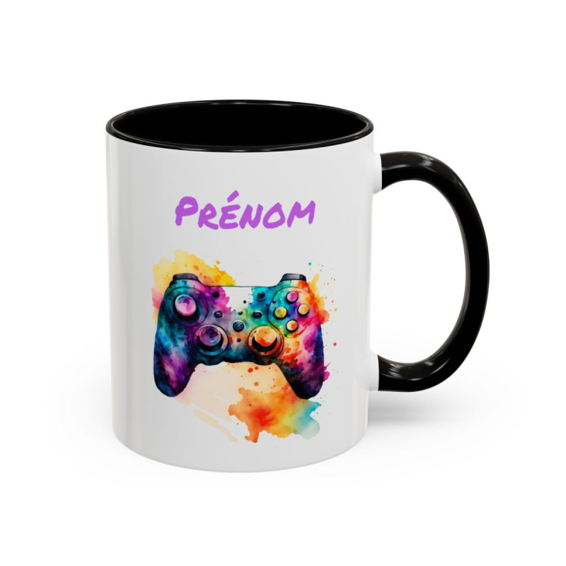 Mug Personnalisé Prénom Gamer – Tasse Céramique Manette Gaming Aquarelle – Cadeau Joueur Original