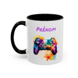 Mug Personnalisé Prénom Gamer – Tasse Céramique Manette Gaming Aquarelle – Cadeau Joueur Original