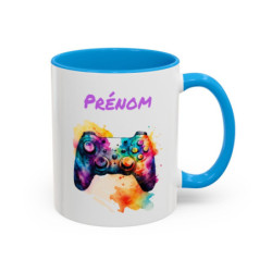 Mug Personnalisé Prénom Gamer – Tasse Céramique Manette Gaming Aquarelle – Cadeau Joueur Original