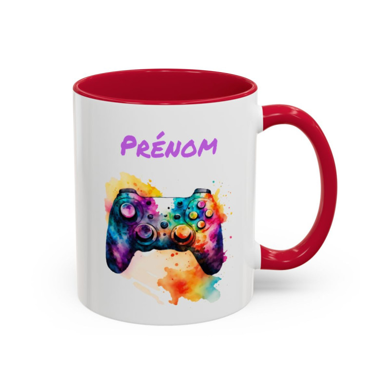 Mug Personnalisé Prénom Gamer – Tasse Céramique Manette Gaming Aquarelle – Cadeau Joueur Original