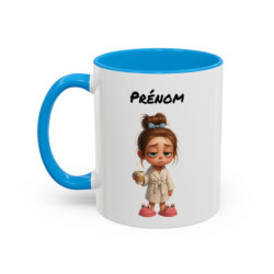 Mug Personnalisé Prénom – Tasse Fille Fatiguée avec Café – Cadeau Humour Matin