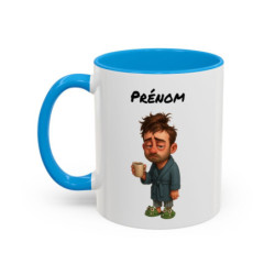 Mug Personnalisé Prénom – Tasse Homme Fatigué avec Café – Cadeau Humour Matin