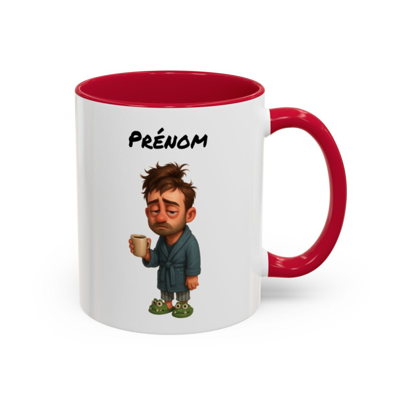 Mug Personnalisé Prénom – Tasse Homme Fatigué avec Café – Cadeau Humour Matin