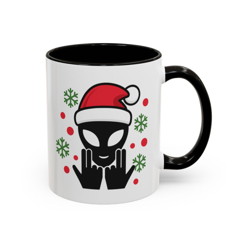 Teecustom Mug Alien Signe JUL Noël OVNI Style Rap Français Cadeau Original et Fun Noir Bleu Rouge
