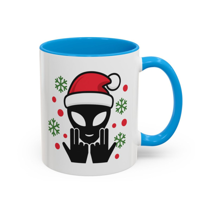 Teecustom Mug Alien Signe JUL Noël OVNI Style Rap Français Cadeau Original et Fun Noir Bleu Rouge