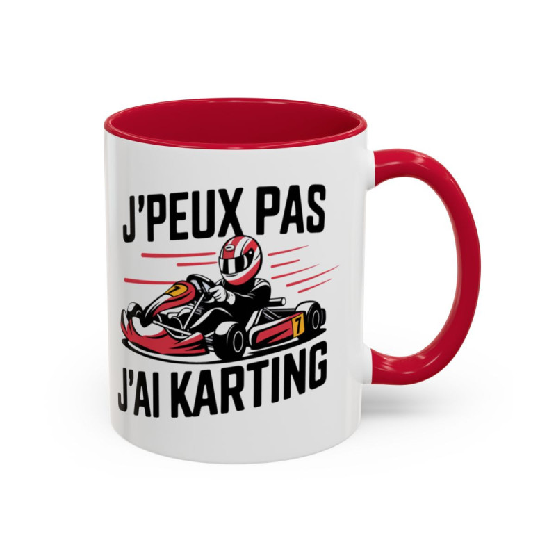 Mug J’peux pas j’ai Karting – Tasse Céramique Humour Pilote Kart – Cadeau Passion Sport Automobile