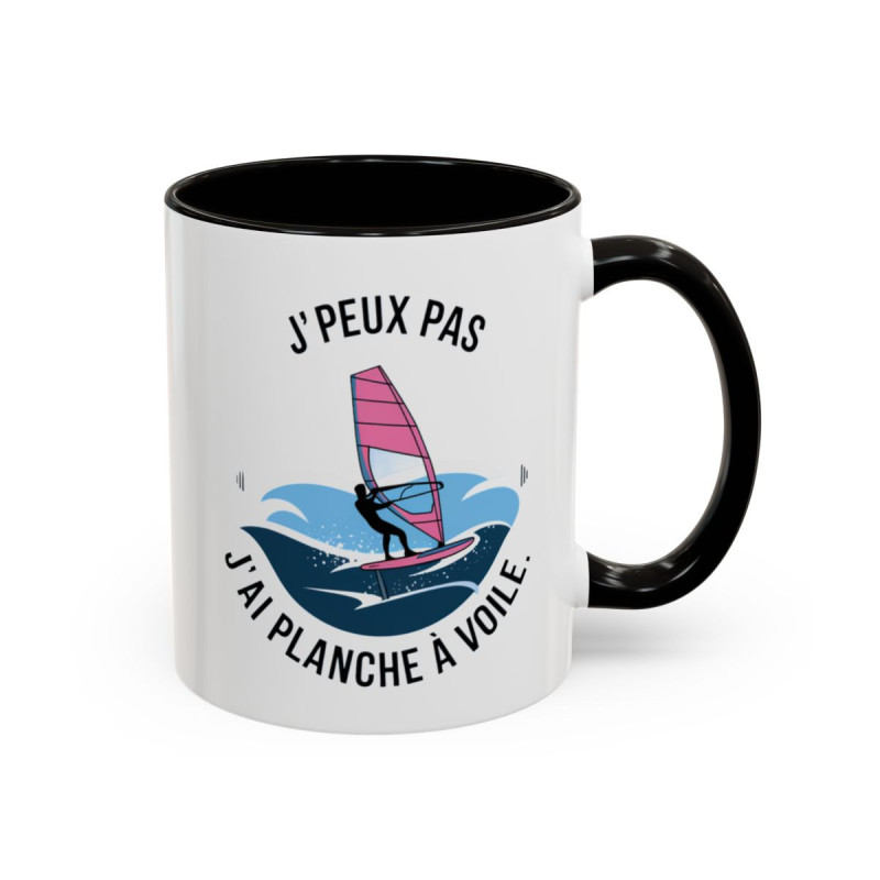 Mug J’peux pas j’ai Planche à Voile – Tasse Céramique Humour Windsurf – Cadeau Passion Glisse & Océan
