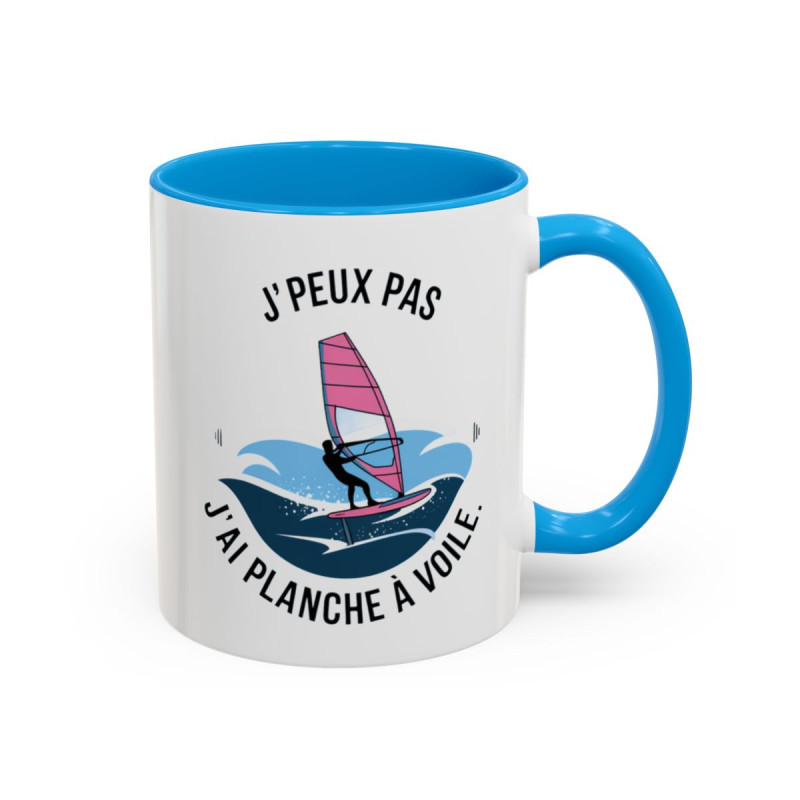 Mug J’peux pas j’ai Planche à Voile – Tasse Céramique Humour Windsurf – Cadeau Passion Glisse & Océan