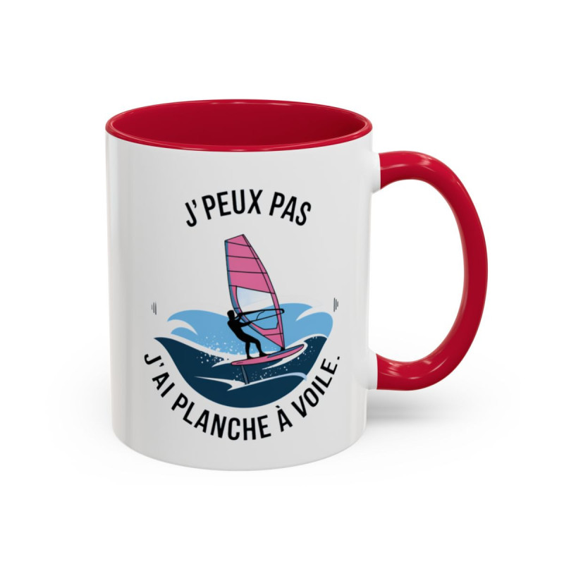 Mug J’peux pas j’ai Planche à Voile – Tasse Céramique Humour Windsurf – Cadeau Passion Glisse & Océan