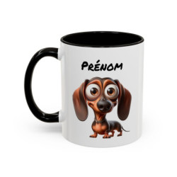 Mug Chien Teckel Personnalisé avec Prénom – Tasse Céramique Chien Mignon – Cadeau Original Amoureux des Animaux